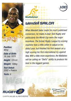 2003 Kryptyx The Defenders Australian Rugby Union #100 Wendell Sailor Back